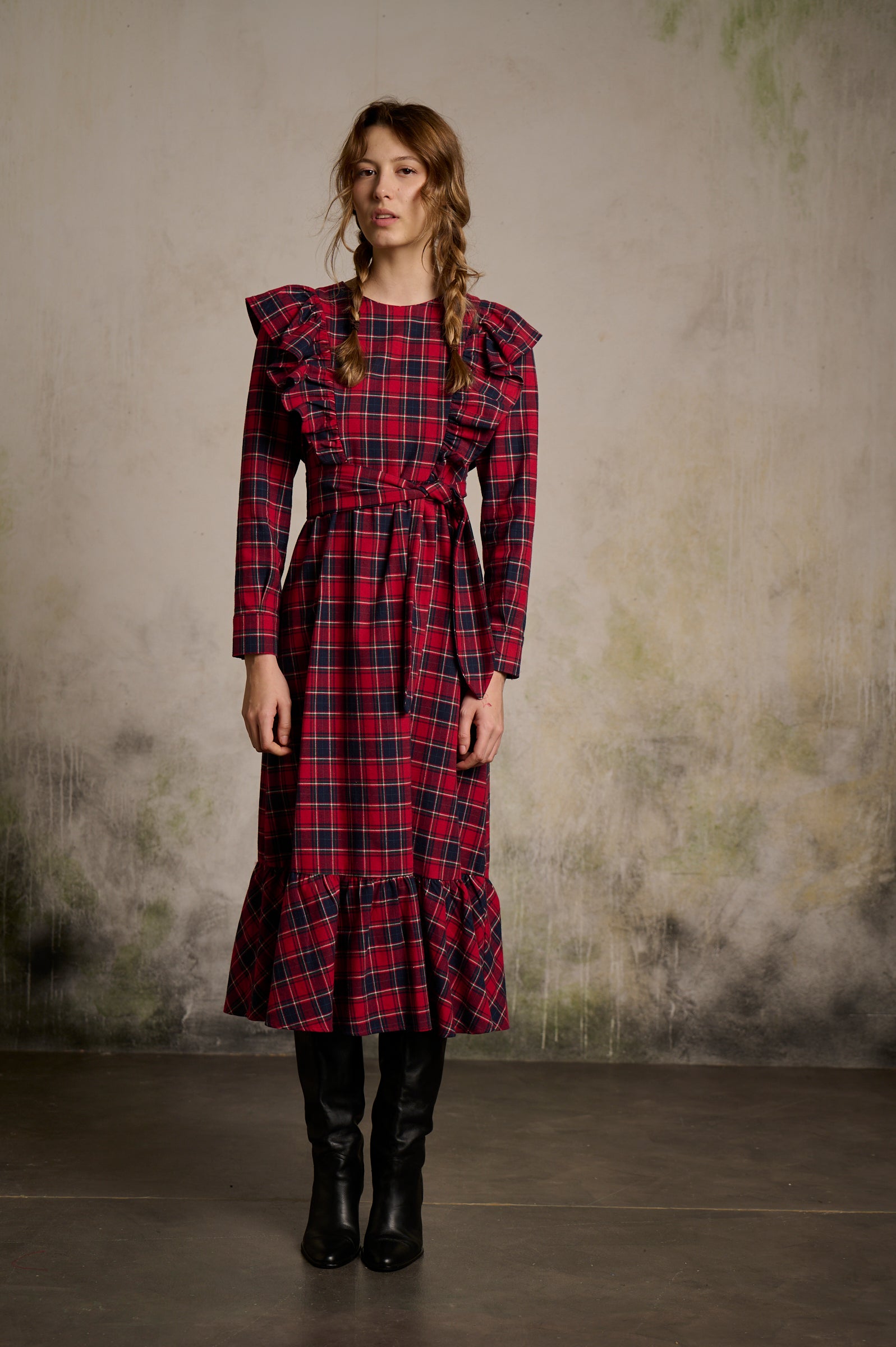 Vestido Graciela azul/rojo